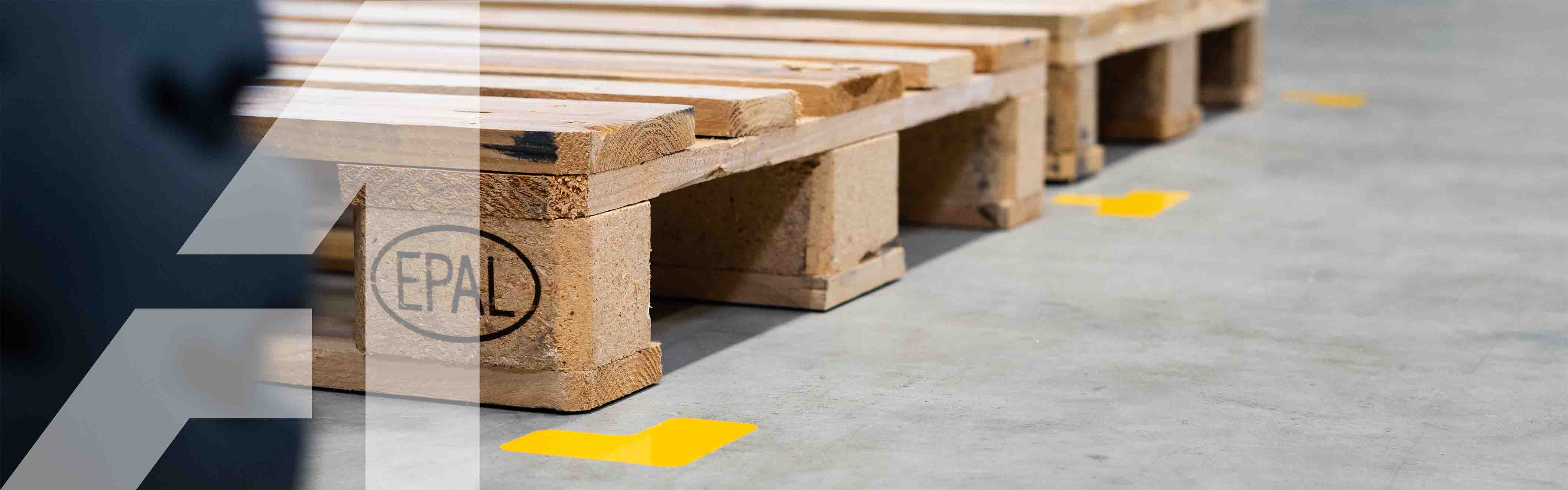 Storage location markings designate pallet parking spaces