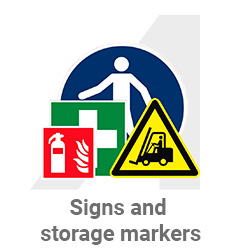 various signs for different areas, such as safety signs, informational signs, or command signs