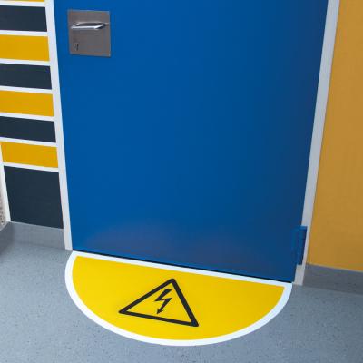 Warning of lift truck, door-floor marking, semicircle