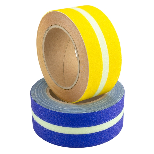 Floor marking tape with photoluminescent escape route marking