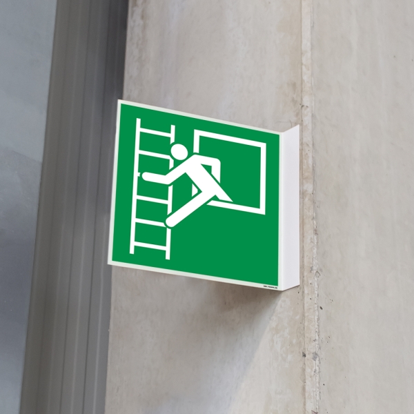 Fahnenschild Notausstieg mit Fluchtleiter
